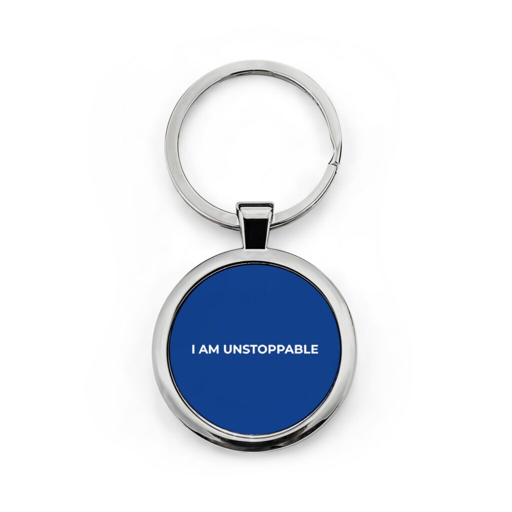 I Am Unstoppable Keychain blue front